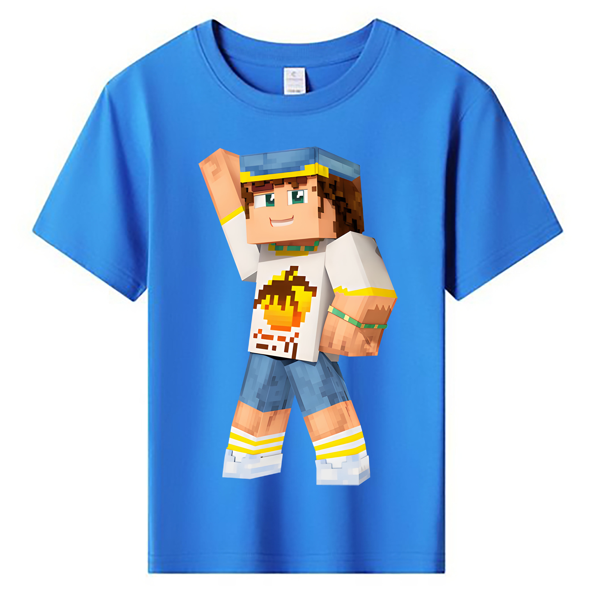 （画像用） マインクラフト ブロックの世界 Minecraft MC Block world 綿100％キッズTシャツ（フロントプリント）